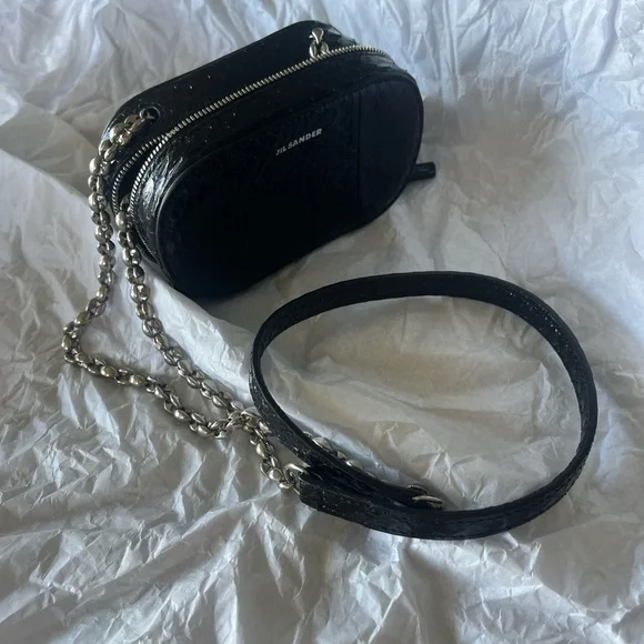 Jil Sander Black Crossbody Bag with Chain Detail